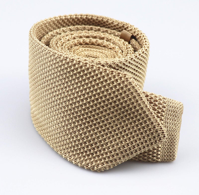 Secdtie Men's Skinny Knit Tie Vintage Mixed Pattern Casual 2.4" Necktie (One Size, Champagne) - Image 2